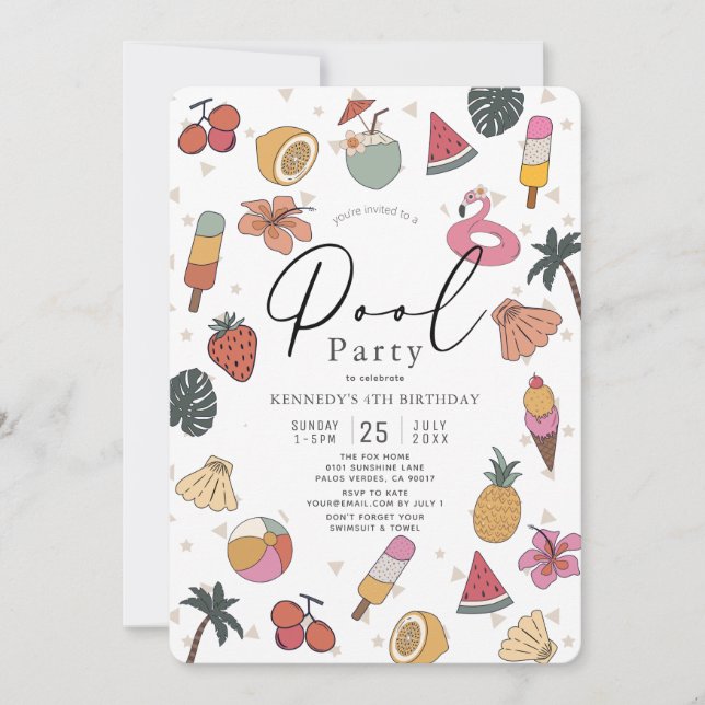 Pool Party Summer Swimming Girl Birthday Invitation (Front)
