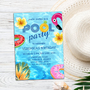 Pool Party Summer Swimming Water Birthday  Invitation