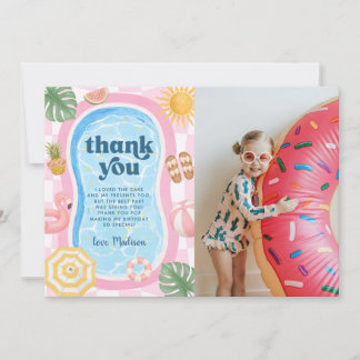 Pool Party Summer Themed Girl Birthday Photo Thank You Card