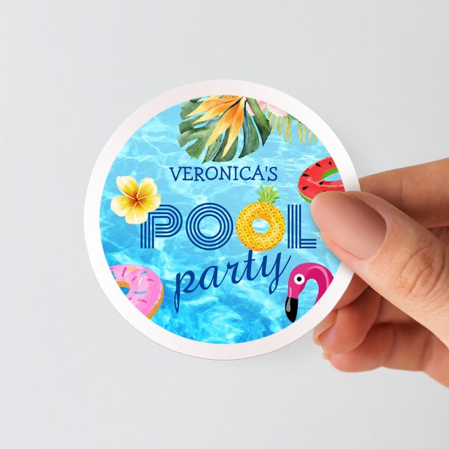 Pool Party Summer Water Swimming Birthday  Classic Round Sticker (Creator Uploaded)