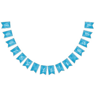 Pool Party Sweet 16 Water Blue Minimalist Bday Bunting Flags