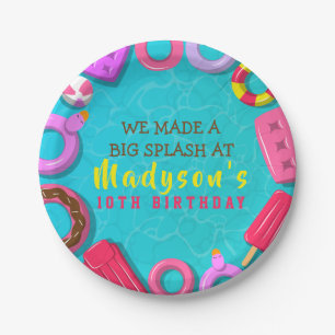 POOL PARTY SWIM FLOATY Birthday Gift Favour Tags Paper Plate