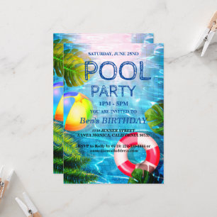 Pool Party   Swimming Birthday Invitation