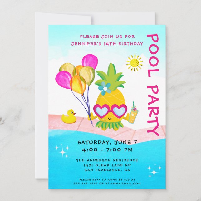  Pool Party Swimming Birthday Party Invitation (Front)