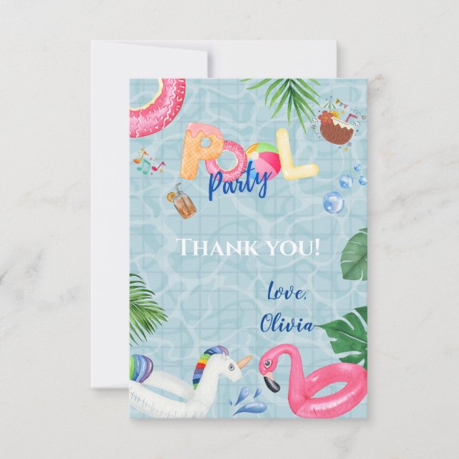 Pool Party  Thank You Card (Front)