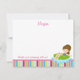 Pool Party Thank You Note - Girl Thank You Note Note Card