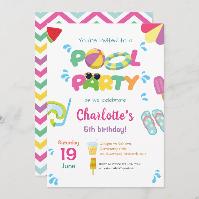 Pool Party Theme Invitation (Front/Back)