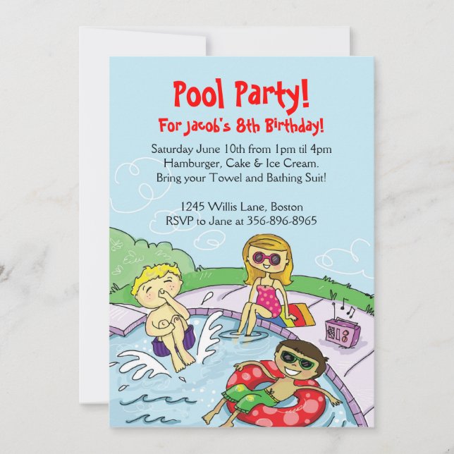 Pool Party Themed Birthday Invitation (Front)