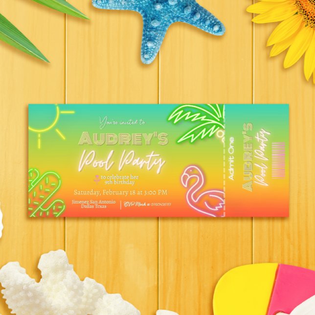 Pool Party Ticket  Invitation (Creator Uploaded)