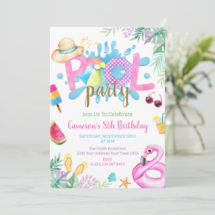 Pool Party Tropical Summer Pool Birthday Party Invitation