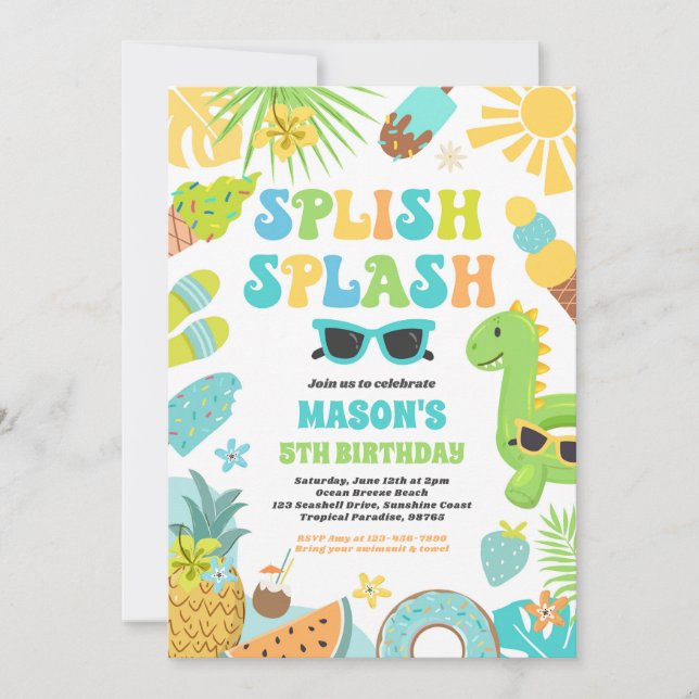 Pool Party Tropical Summer Pool Birthday Party Invitation (Front)