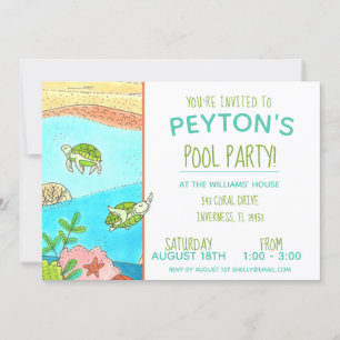 Pool Party Turtles Summer Birthday Invitation
