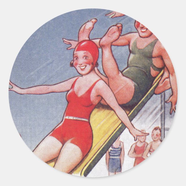 Pool Party Vintage Swimming Summer Classic Round Sticker (Front)