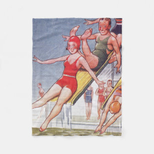 Pool Party Vintage Swimming Summer Fleece Blanket