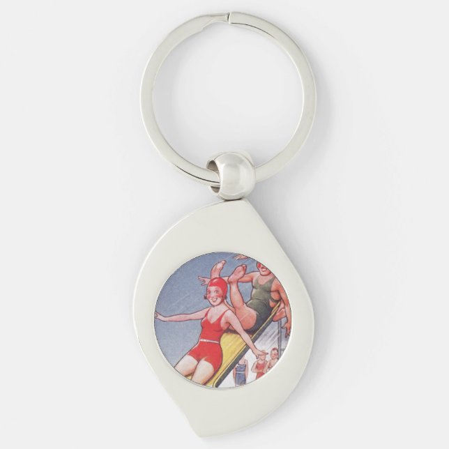 Pool Party Vintage Swimming Summer Keychain (Front)