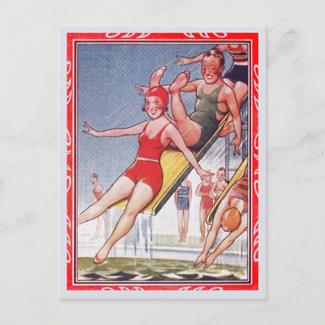 Pool Party Vintage Swimming Summer Postcard (Front)