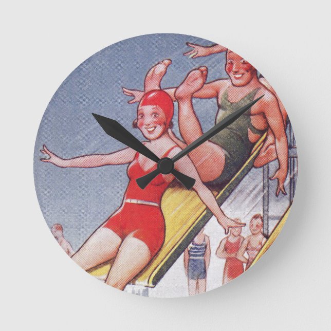 Pool Party Vintage Swimming Summer Round Clock (Front)