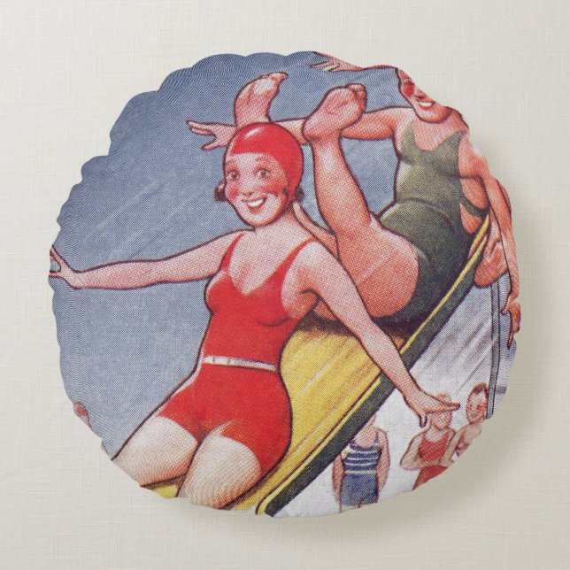 Pool Party Vintage Swimming Summer Round Pillow (Front)