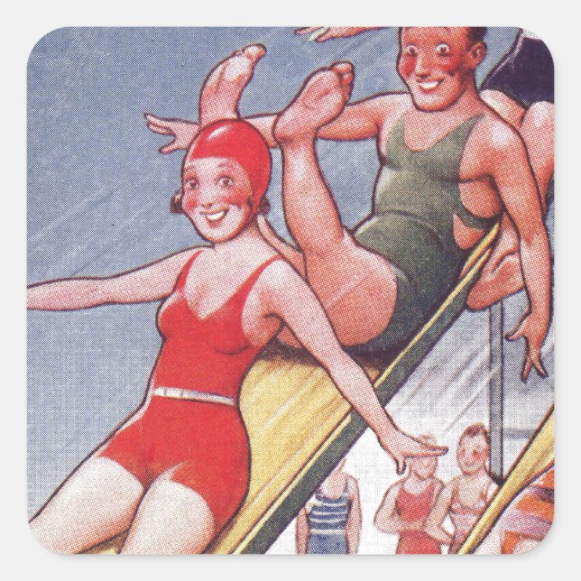 Pool Party Vintage Swimming Summer Square Sticker (Front)