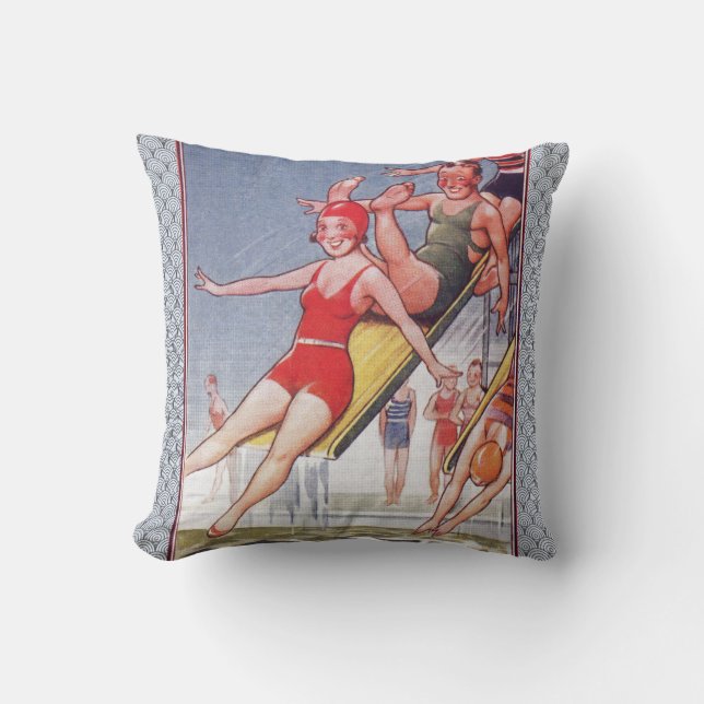 Pool Party Vintage Swimming Summer Throw Pillow (Front)