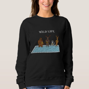Pool Party Wildlife Bear Moose Deer Raccoon Wild L Sweatshirt
