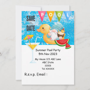 Pool Party with Drink in the pool Invitation