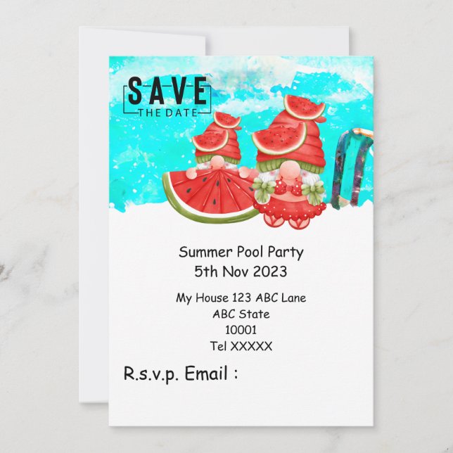 Pool Party with Drink in the pool watermelon  Invitation (Front)