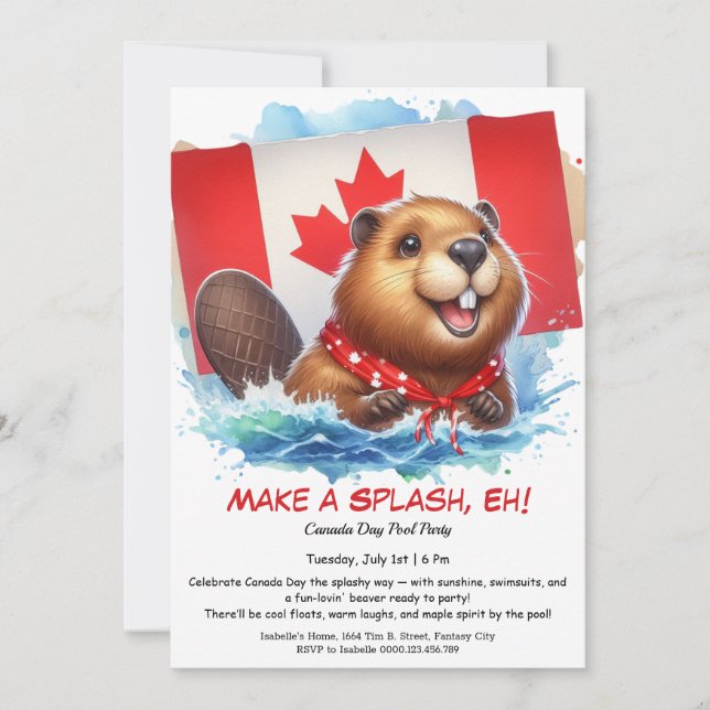 Pool Party with Fun-Loving Beaver | Canada Day Invitation (Front)