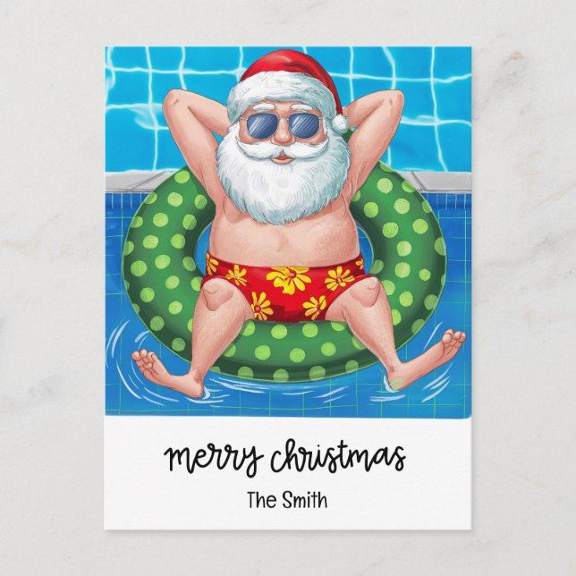 Pool Party with Santa Claus for Christmas in July  Holiday Postcard (Front)