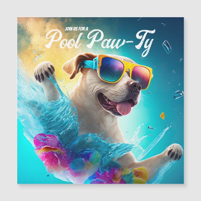 Pool Paw-Ty Invitation, Custom Pool Puppy Party  Magnetic Invitation (Front)