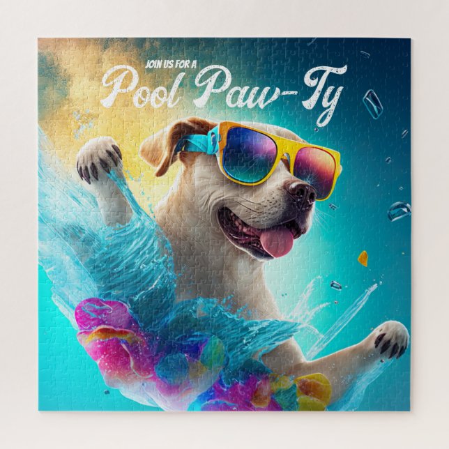 Pool Paw-Ty Invitation, Pool Puppy Birthday Party  Jigsaw Puzzle (Vertical)