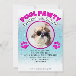 Pool pawty puppy dog custom photo birthday party invitation
