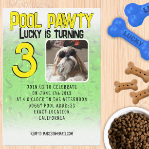 Pool pawty puppy dog custom photo birthday party invitation