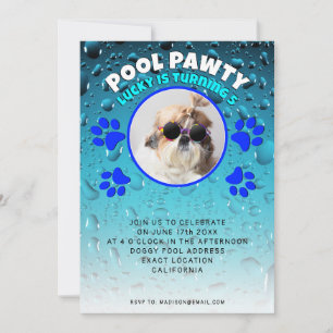 Pool pawty puppy dog custom photo birthday party invitation