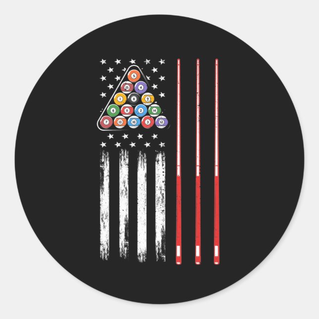 Pool Player American Flag Classic Round Sticker (Front)