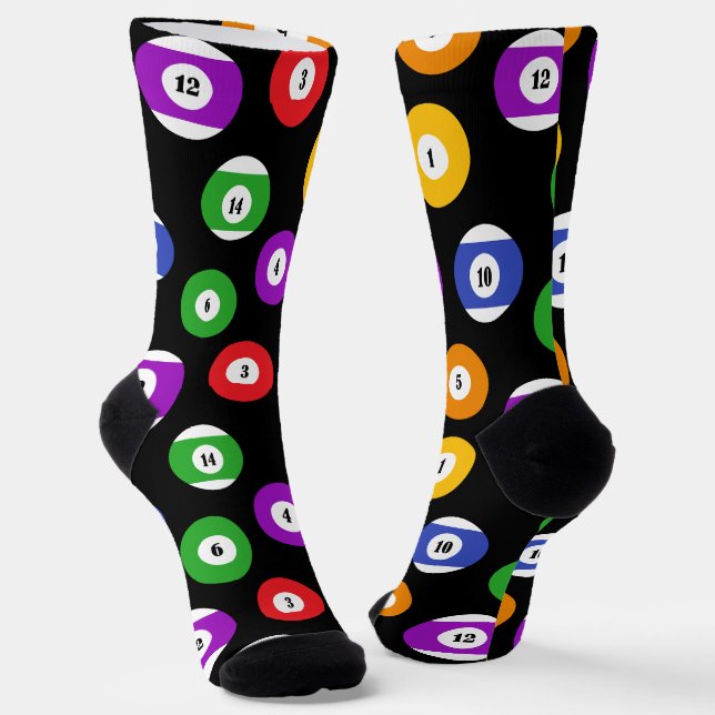 Pool Player Pool Balls Patterned Socks (Angled)