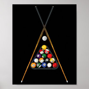 Pool Players Racked Sticks Cue Ball Billiards Art Poster