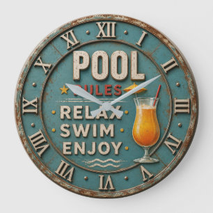 Pool Rules Swimming  Decor  Large Clock