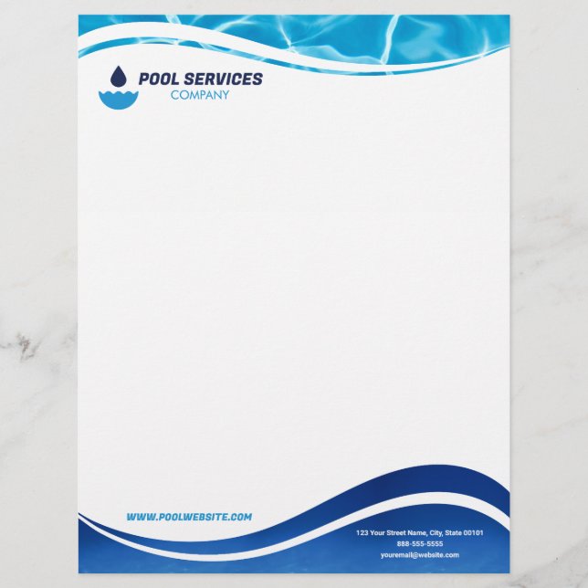 Pool Services Company Letterhead | Swimming Pools  (Front)