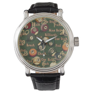Pool Shark Billiard Balls Background Wrist Watch