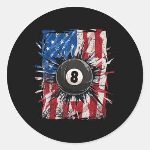 Pool Snooker Billiards Player 8 Ball Usa American  Classic Round Sticker