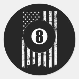 Pool Snooker Billiards Player 8 Ball Usa American Classic Round Sticker