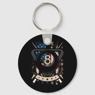 Pool Snooker Billiards Player 8 Ball Usa American Keychain