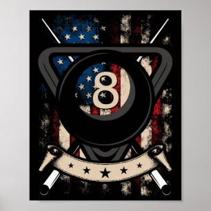 Pool Snooker Billiards Player 8 Ball Usa American  Poster