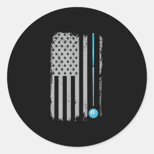Pool Stick Billiards 8 Ball Usa American Flag Classic Round Sticker
