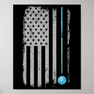 Pool Stick Billiards 8 Ball Vintage Usa American F Poster
