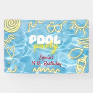 Pool summer neon vibes birthday party banner