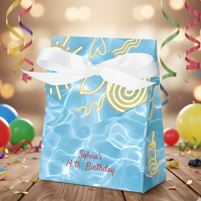 Pool summer neon vibes birthday party favor box (Creator Uploaded)