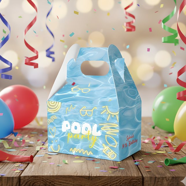 Pool summer neon vibes birthday party favor box (Creator Uploaded)