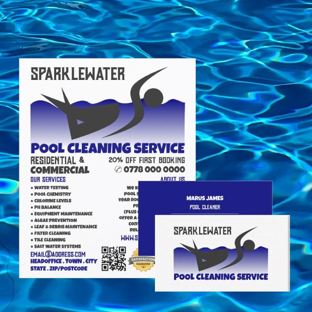 Pool Swimmer Design Swimming Pool Cleaning Service Flyer (Creator Uploaded)